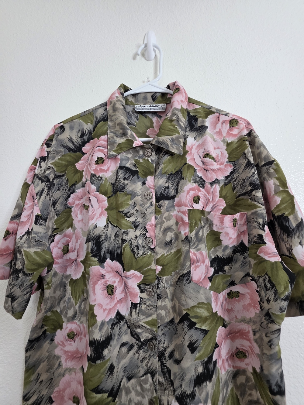 Vintage Joan Walters Womens Floral Short Sleeve Button Down Shirt Top Size L - Picture 4 of 12